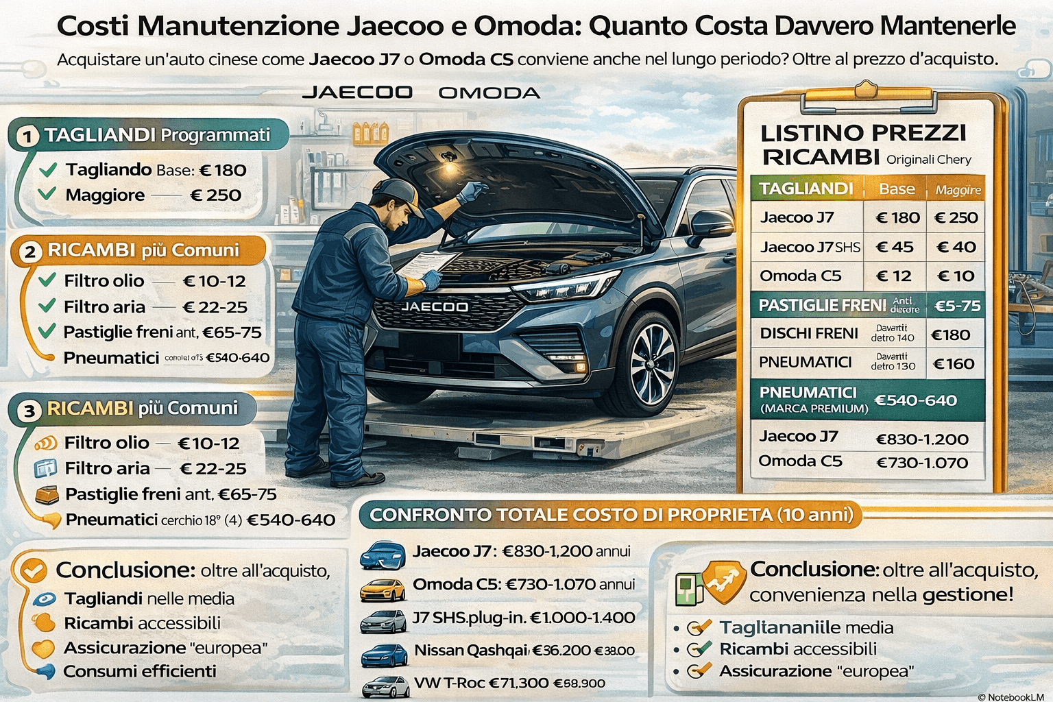 Meccanico che lavora su Jaecoo J7 con listino prezzi ricambi